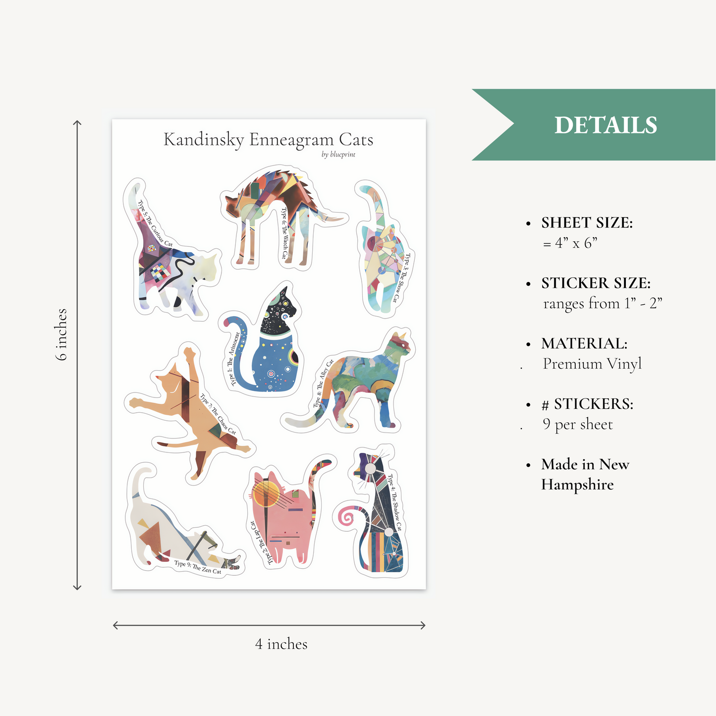 Enneagram Cat Sticker Sheet: 3-pack